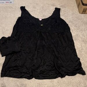 Black Lace Yoke Sleeveless Tank Top - Unbranded